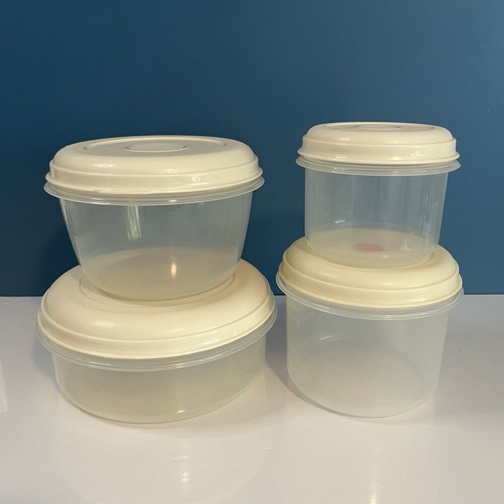 Rubbermaid Servin Saver Containers Lot Of 4 Round Almond Lids #’s 3, 4, 7, 8